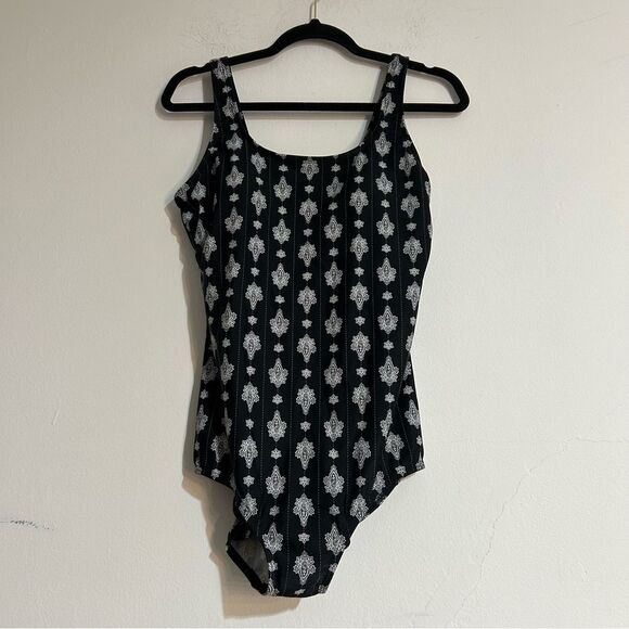 Lands' End Paisley Black One Piece Swimsuit Size.14 - Picture 1 of 9